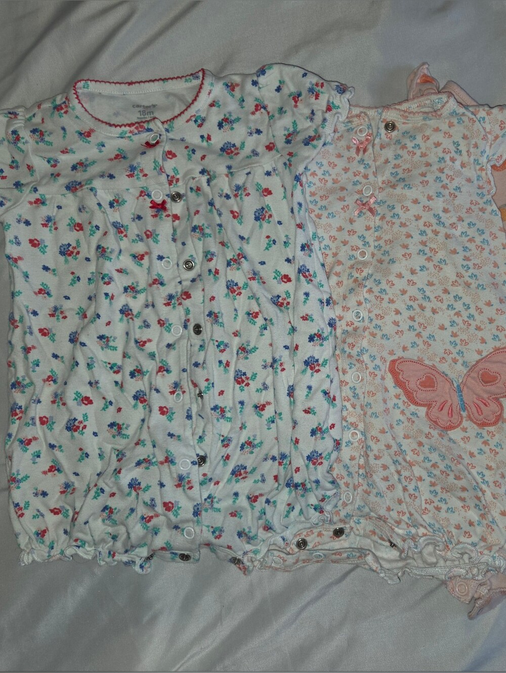 Carter's White Floral Baby Romper Set with Pink & Blue Accents